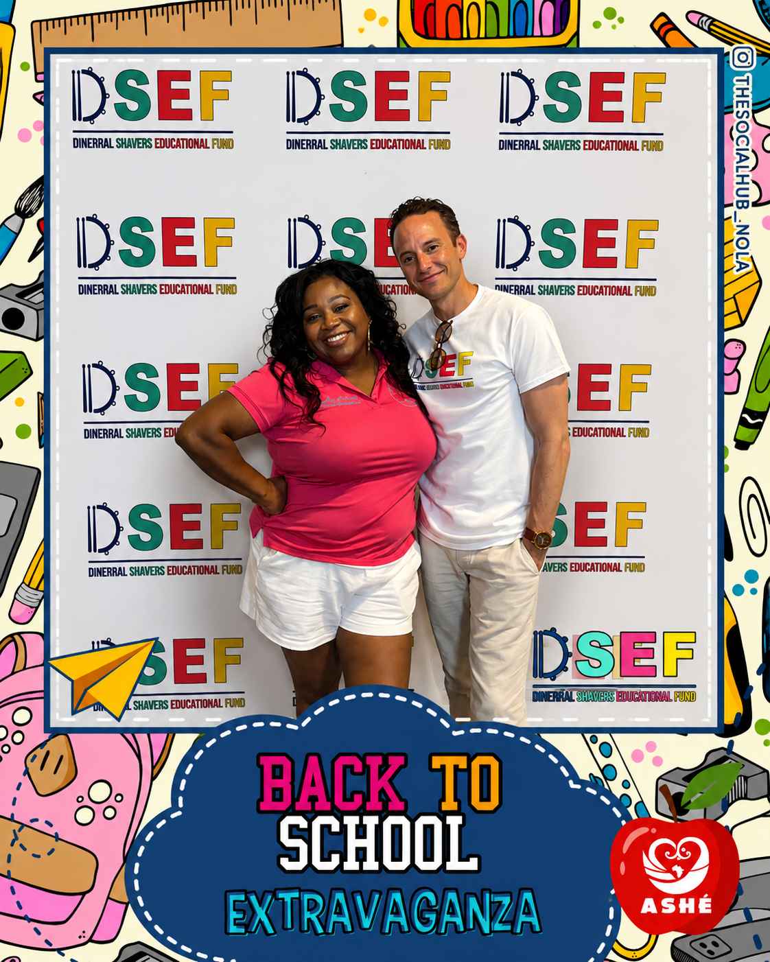 Guests enjoying The Social Hub Nola’s branded photo booth experience at the Dineral Shavers Educational Fund Back to School Extravaganza.