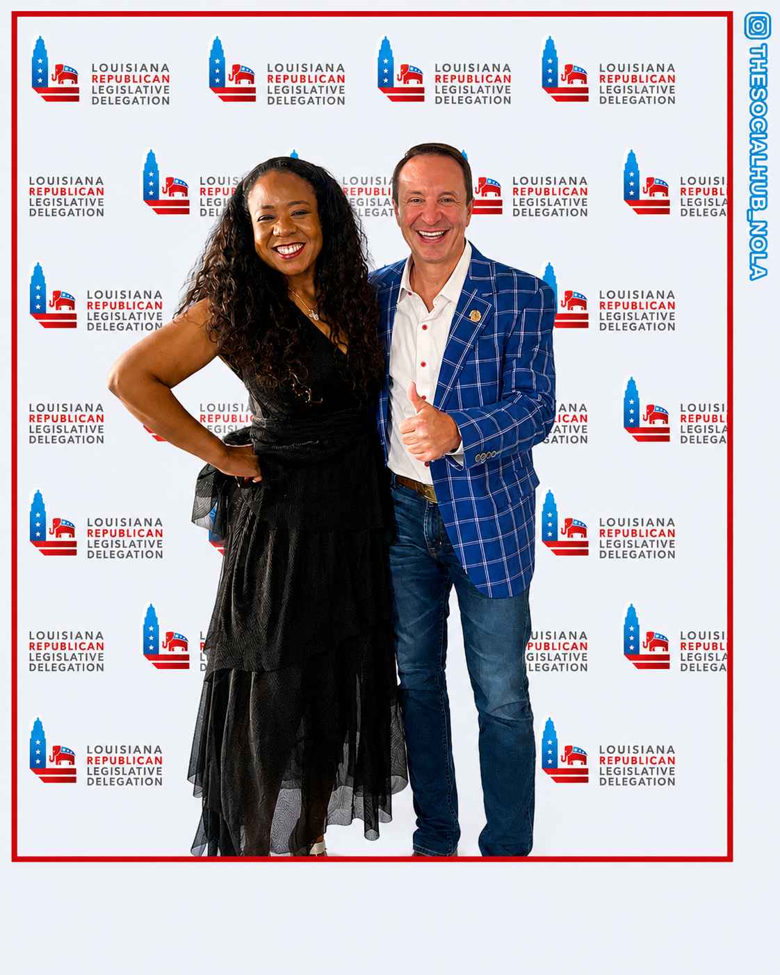 Louisiana Governor Jeff Landry posing during the Louisiana Republican Legislative Delegation event with a branded photo experience by The Social Hub Nola.